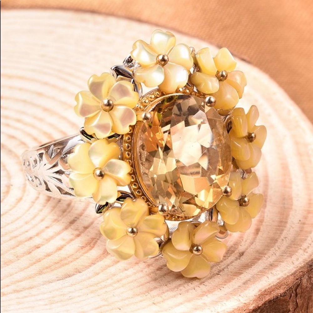 Citrine & Yellow Mother of Pearl Silver Ring